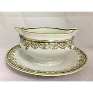 Theo Haviland France Schleiger‎ 617b Gravy Boat w/ attached plate Limoges